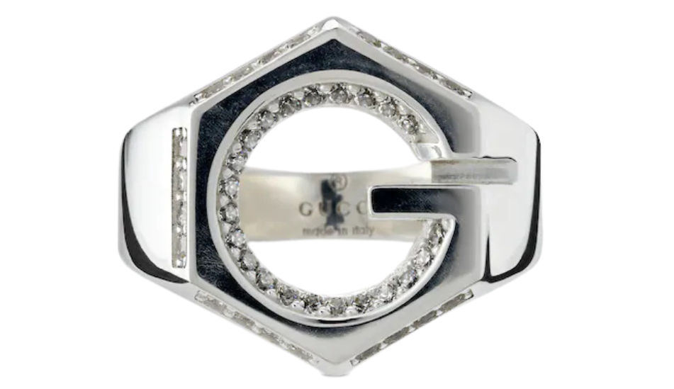 Wide ring with zirconia geometric G