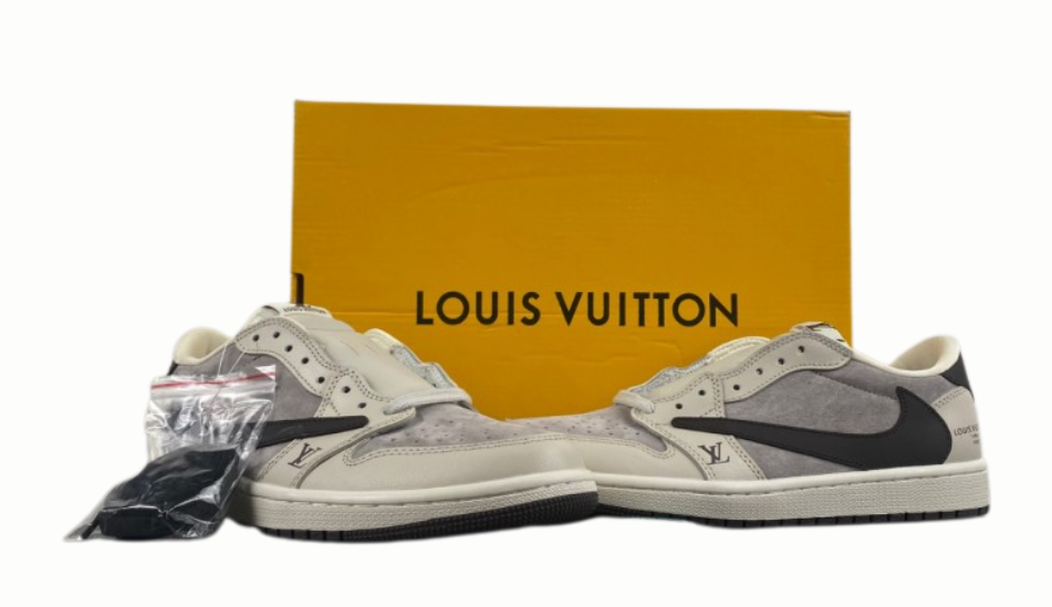 Air Jordan 1 OG SP Travis Scott X Louis Vuitton Gray Black Sneakers