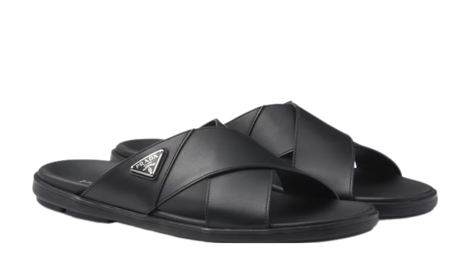 Leather crisscross slides