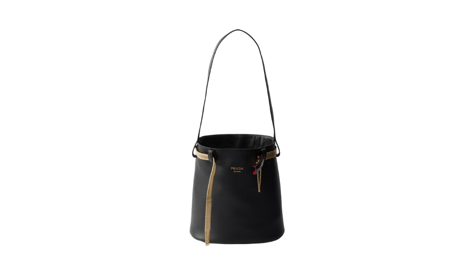 Prada Buckle leather bucket bag with jeweled belt