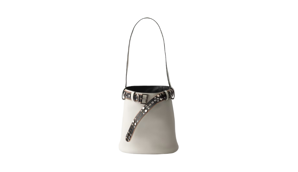 Prada Buckle leather bucket bag with studded belt