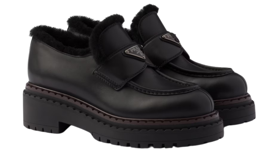 Double Chocolate leather and shearling loafers