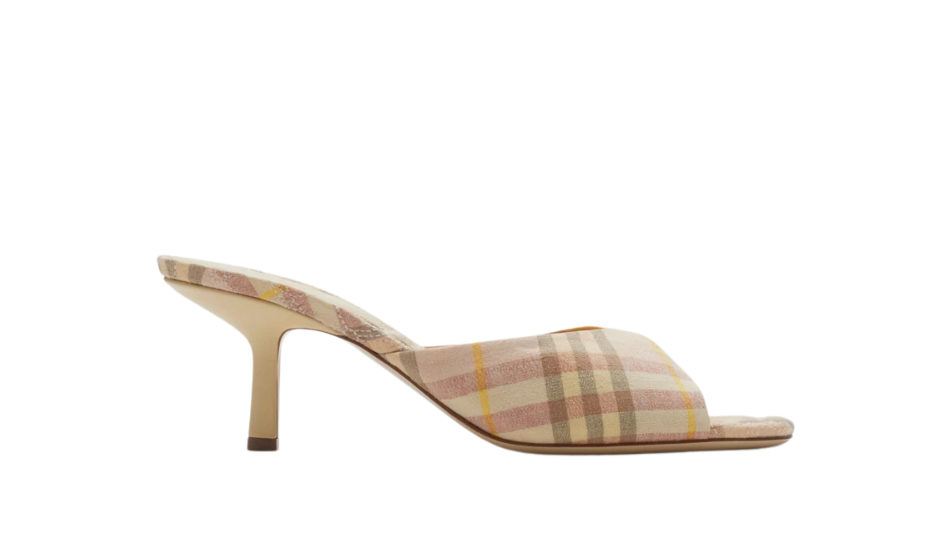 Check Linen Blend Mews Low Mules