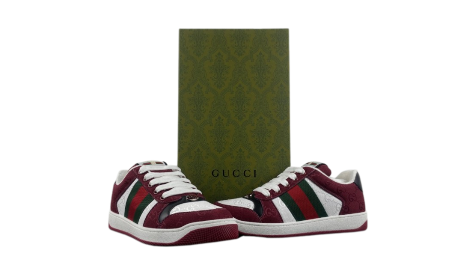 GUCCl casual sneakers in white wine red and green