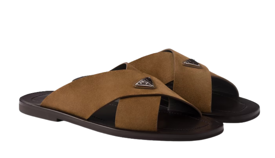 Suede crisscross slides
