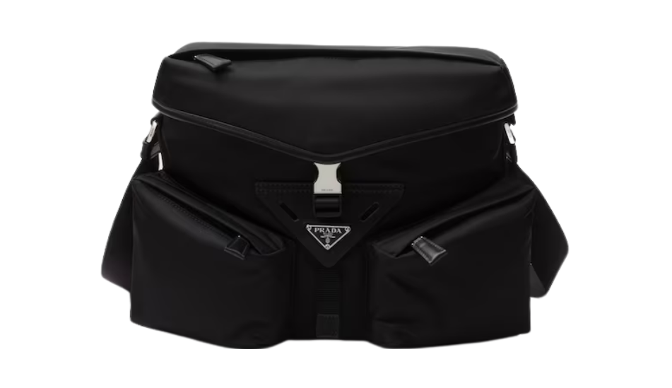 Re-Nylon and leather shoulder bag