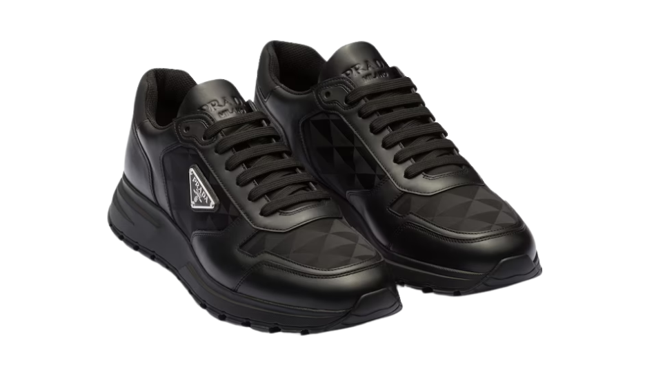 Leather and Re-Nylon high-top sneakers