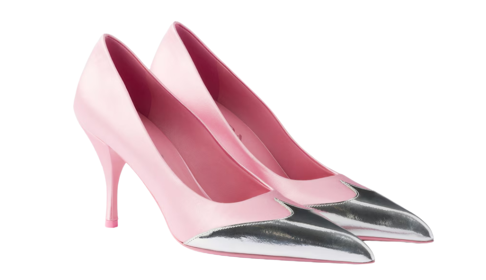 Satin and metallic leather pumps