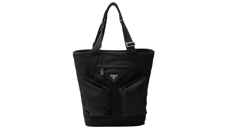 Re-Nylon and leather tote bag