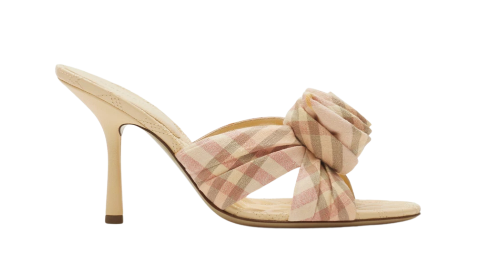 Check Linen Blend Mews Rose Mules