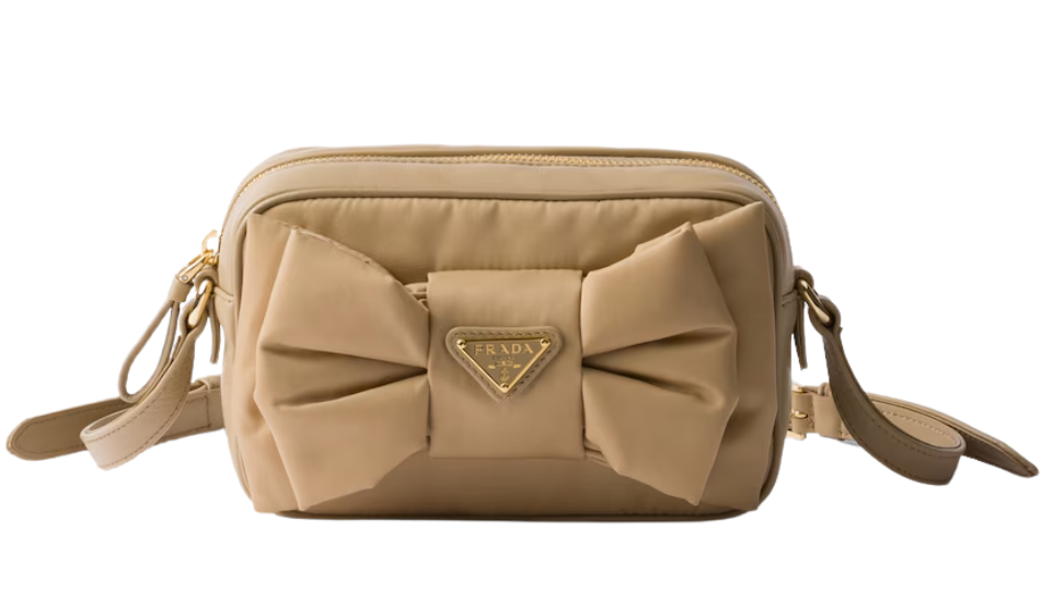 Re-Nylon and nappa leather mini shoulder bag with bow
