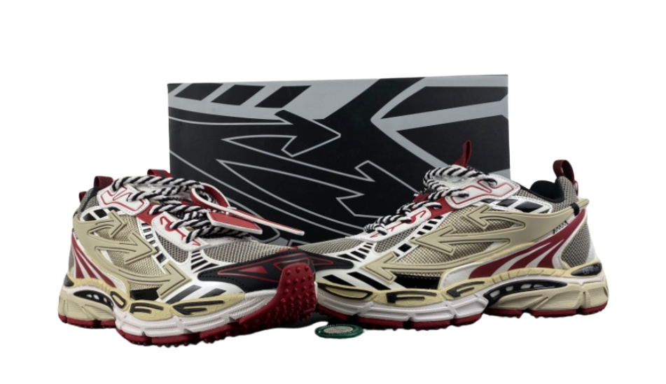 Off White 24 three arrow hiking thick bottom dad shoes milk coffee black and red