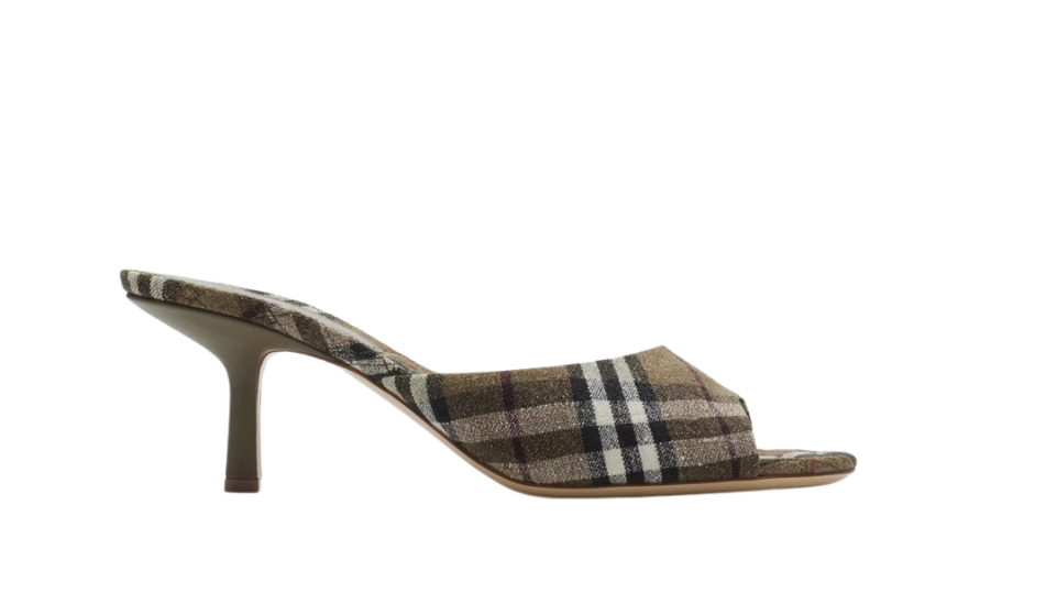 Check Linen Blend Mews Low Mules