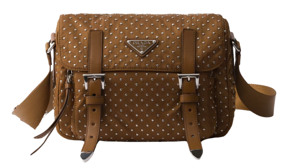 Re-Nylon shoulder bag with studs