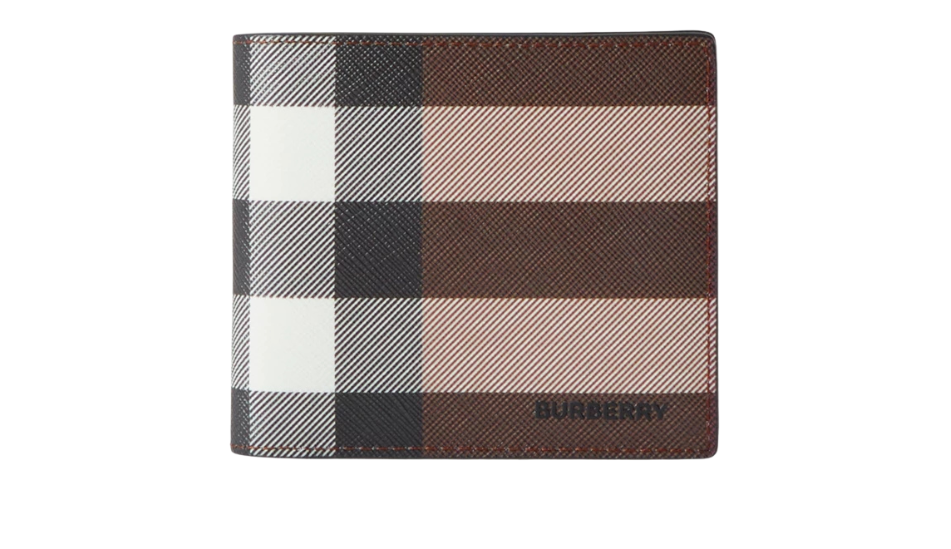 Check and Leather Bifold Wallet