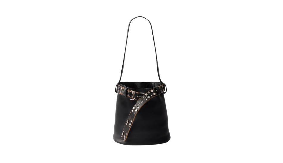 Prada Buckle leather bucket bag with studded belt