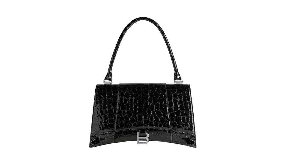 Women's Hourglass Hinge Medium Handbag Crocodile Embossed in Black