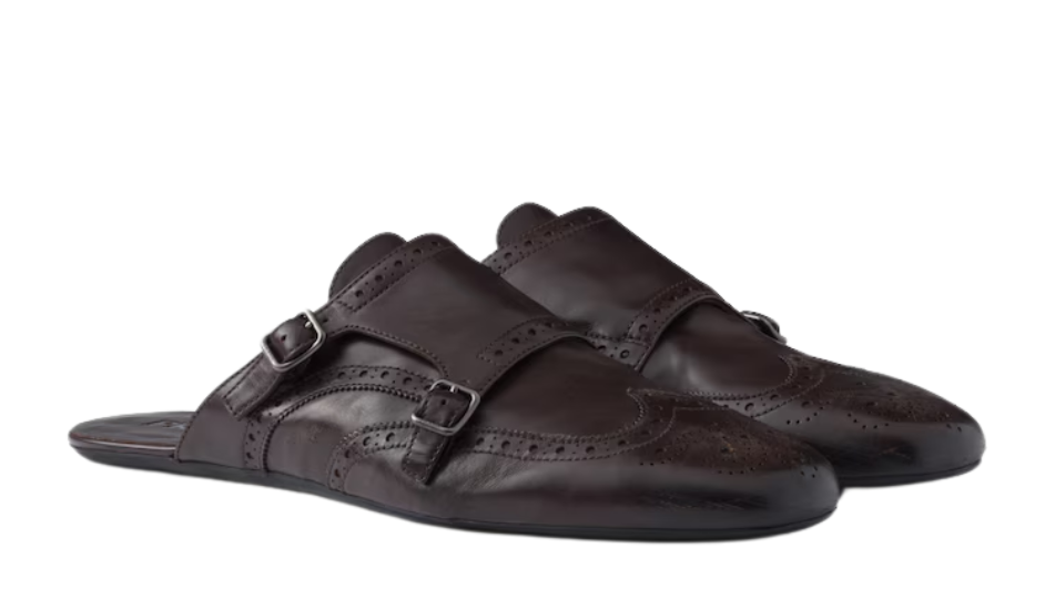 Shuffle double monk strap leather mules