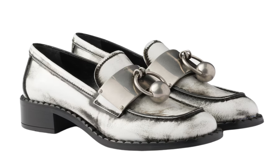 Brushed leather loafers with metal details