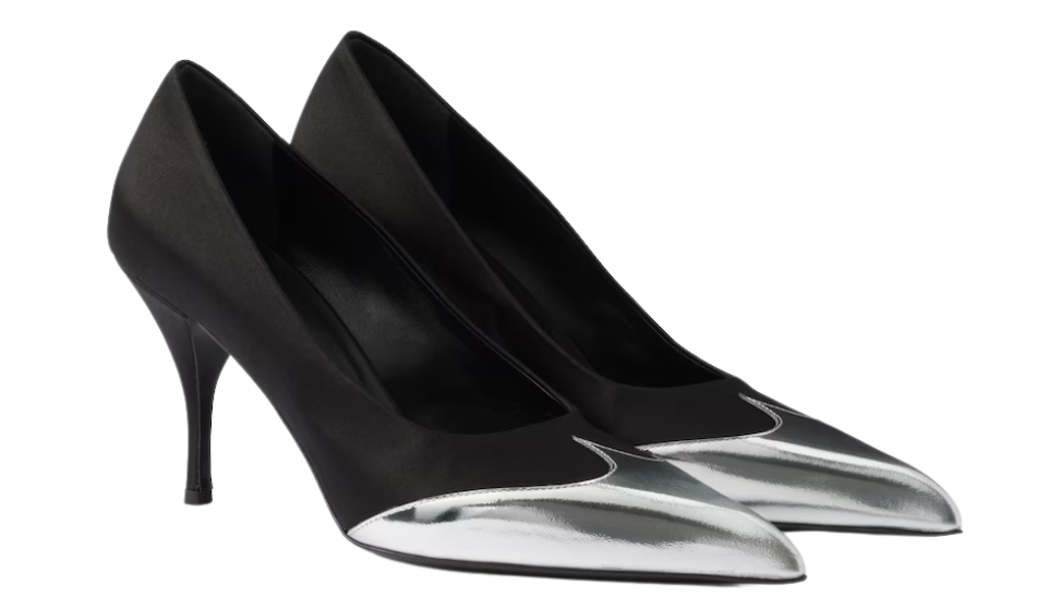 Satin and metallic leather pumps