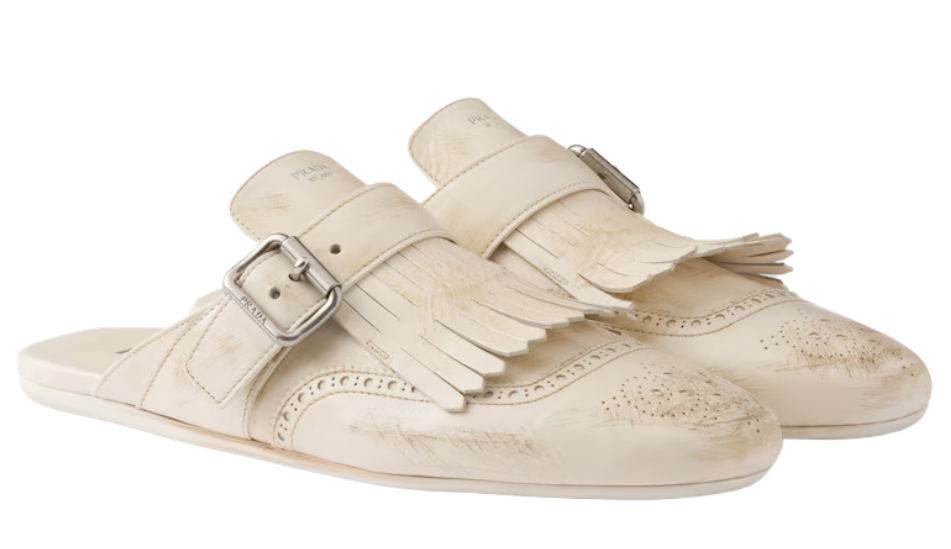 Shuffle fringed leather mules