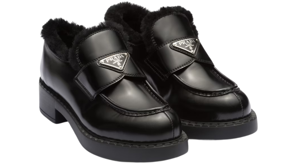 Chocolate brushed leather and shearling loafers