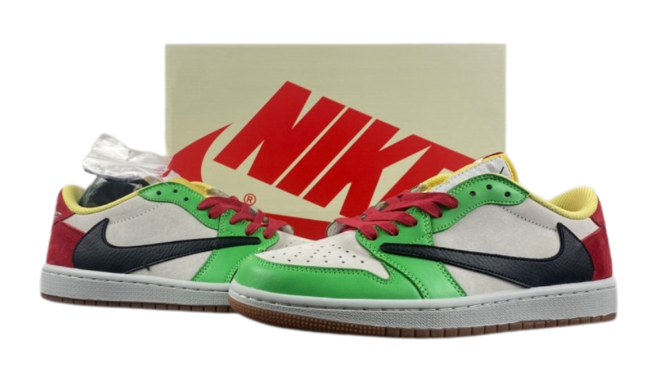 Travis Scott x Air Jordan white green black and yellow