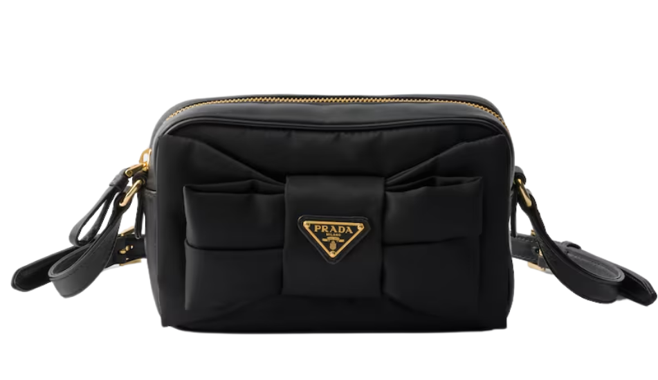 Re-Nylon and nappa leather mini shoulder bag with bow