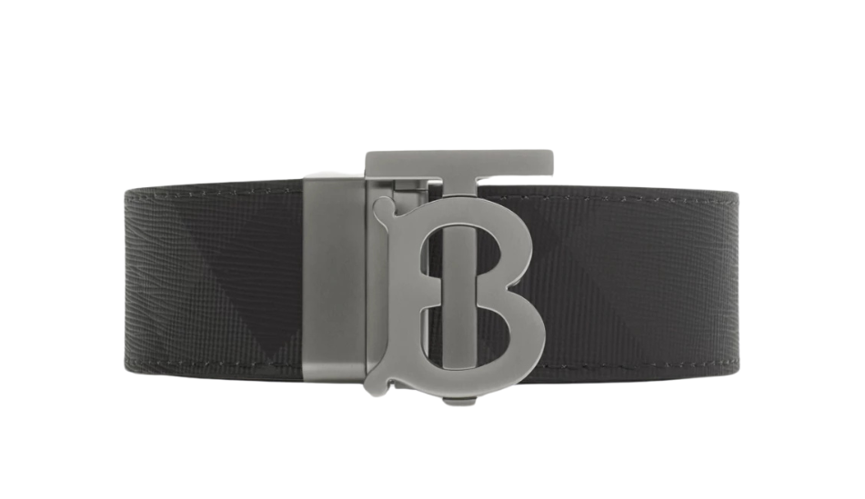 Check and Leather Reversible TB Belt