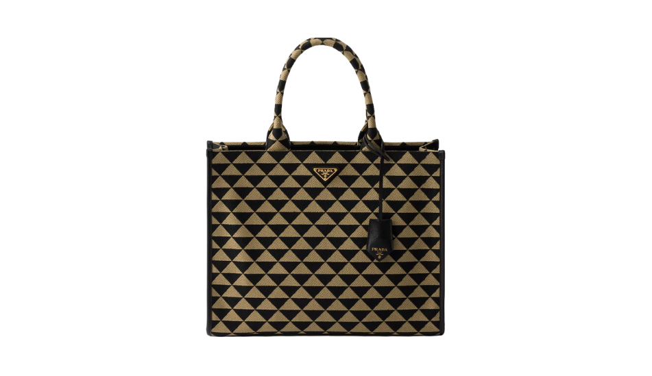 Large Prada Symbole embroidered fabric handbag