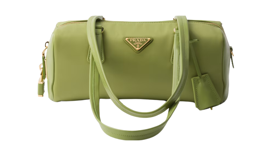 Re-Nylon and leather medium top-handle bag with padlock