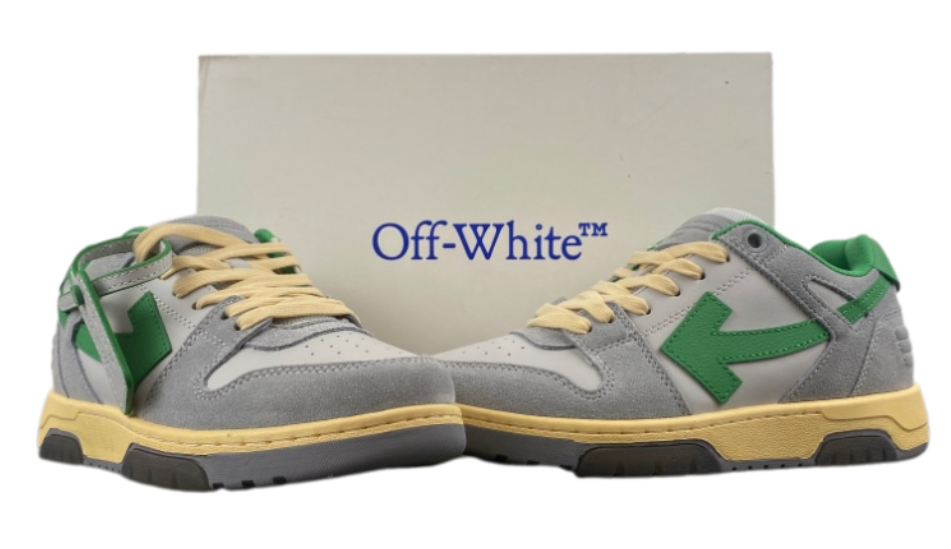 OFF-WHITE Out Of Office OOO Low Tops Light Gray Green