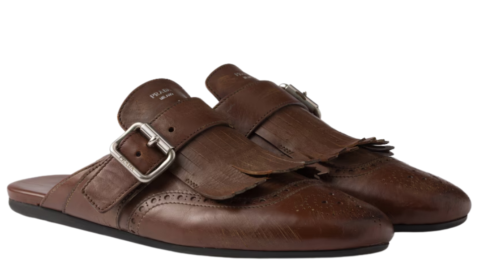 Shuffle fringed leather mules