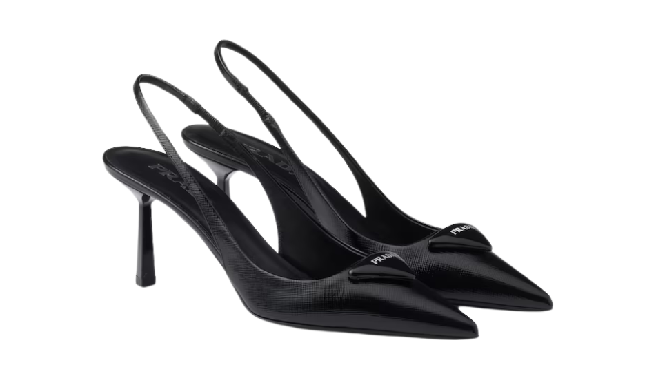 Saffiano patent leather slingback pumps