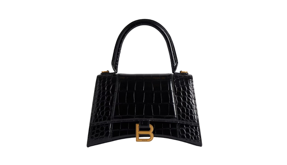 Women's Hourglass Small Handbag Crocodile Embossed in Black