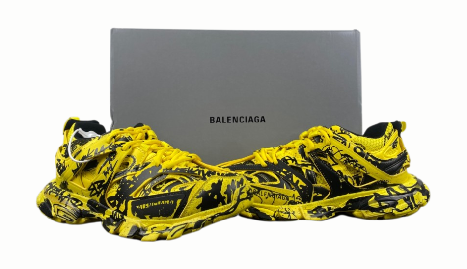 Balenciaga Track Graffiti Low-Top Sneakers in Yellow Polyurethane