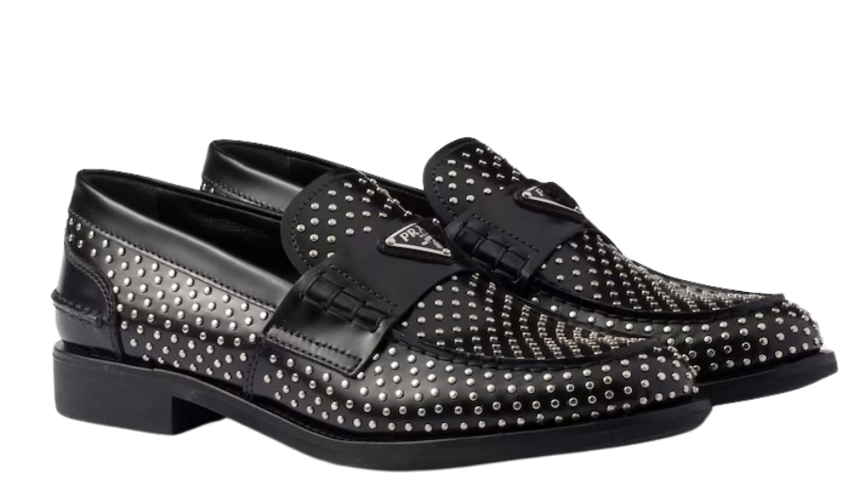 Studded brushed leather loafers