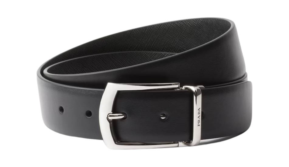 Reversible Saffiano and leather belt