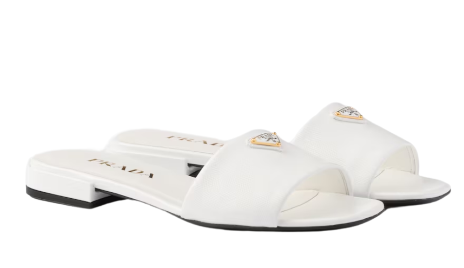 Saffiano patent leather slides