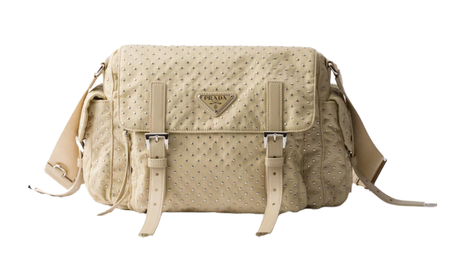 Re-Nylon shoulder bag with studs
