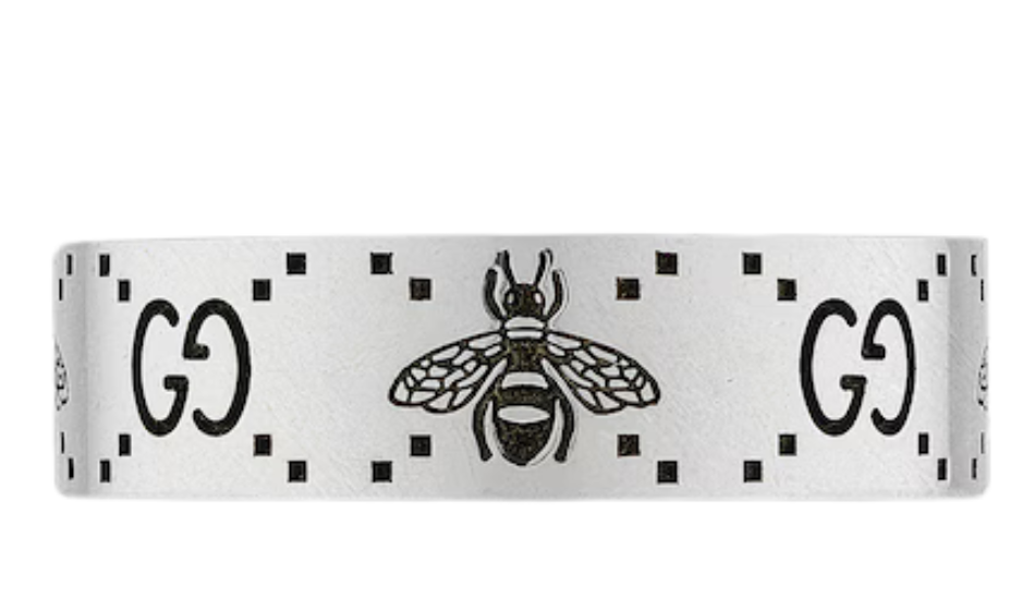 GG and bee engraved ring