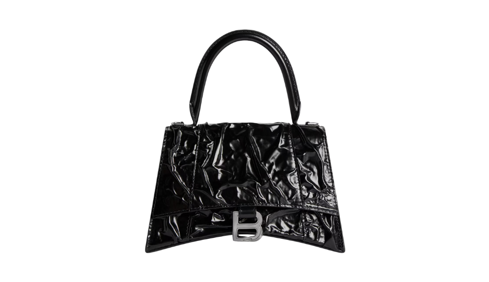 Women's Hourglass Small Handbag Crushed Effect in Black