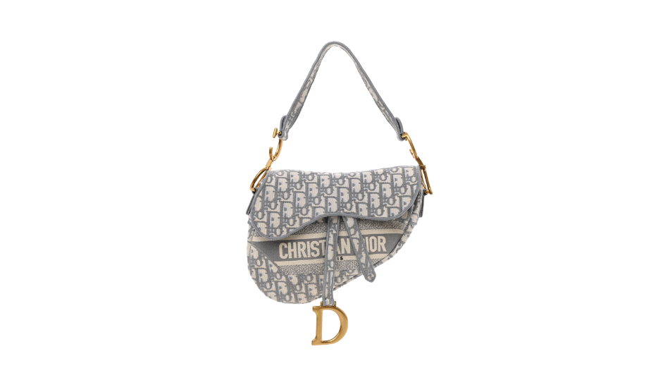 Oblique Embroidered Saddle Bag Gray