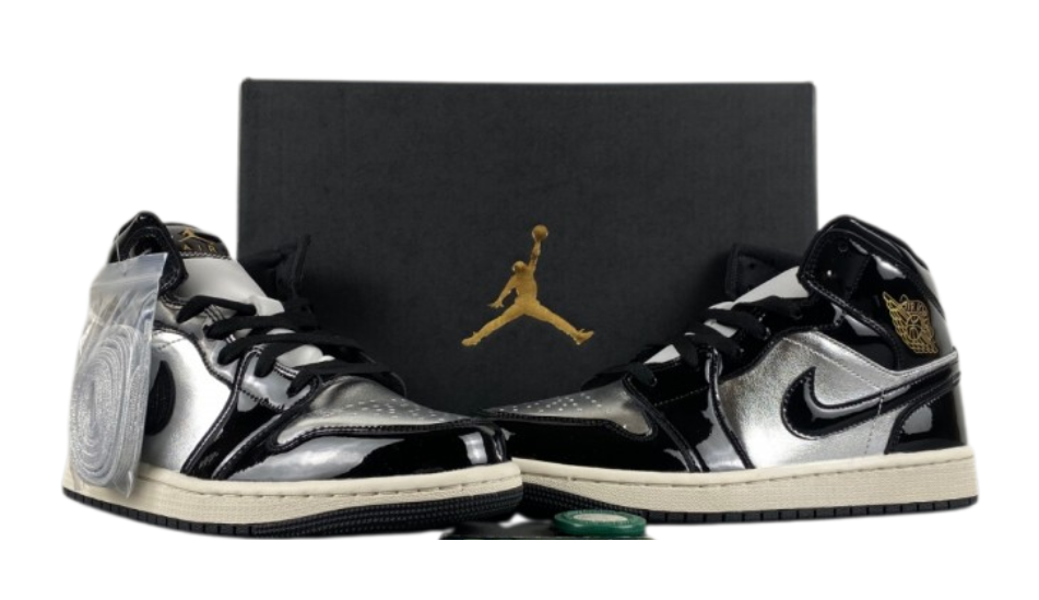 Air Jordan 1 Mid SE Black Silver Gold