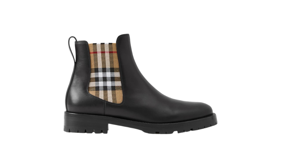 Check Panel Leather Chelsea Boots