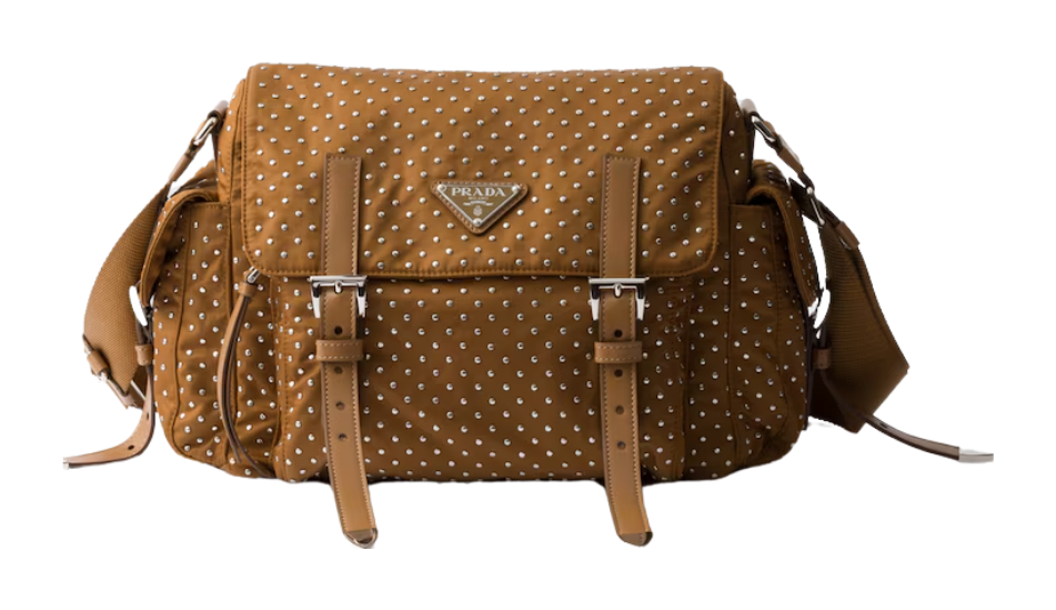 Re-Nylon shoulder bag with studs