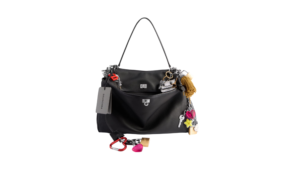 Women's Rodeo Large Handbag Used Effect With Charms in Black