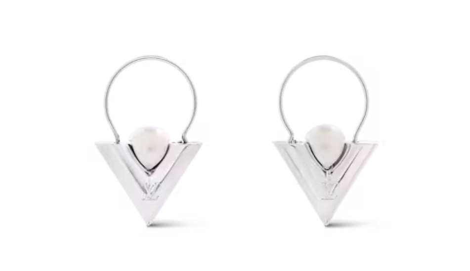 V For Vuitton Pearl And Metal Earrings