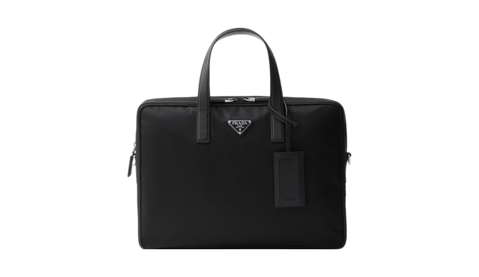Re-Nylon and Saffiano leather briefcase