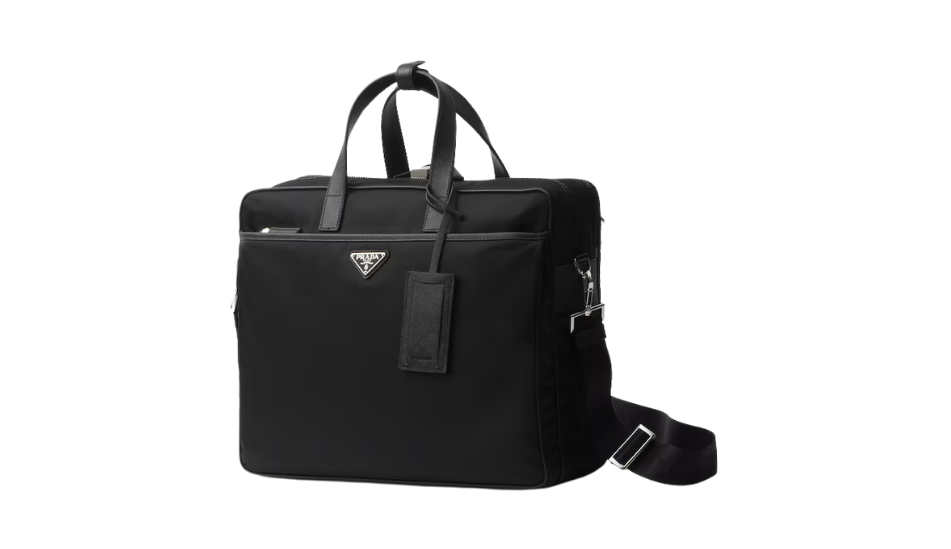 Re-Nylon and Saffiano leather briefcase